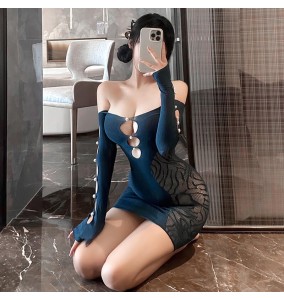 FEE ET MOI - Beaded Mesh Bodycon Dress (Blue)